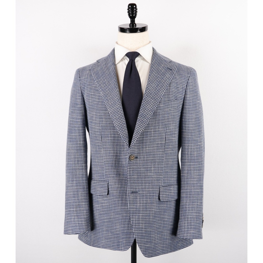 Indochino Sport Coat 38R Blue Houndstooth Guabello Wool Cotton Linen Blazer